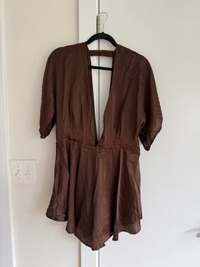 Lioness Brown Deep V Romper Top